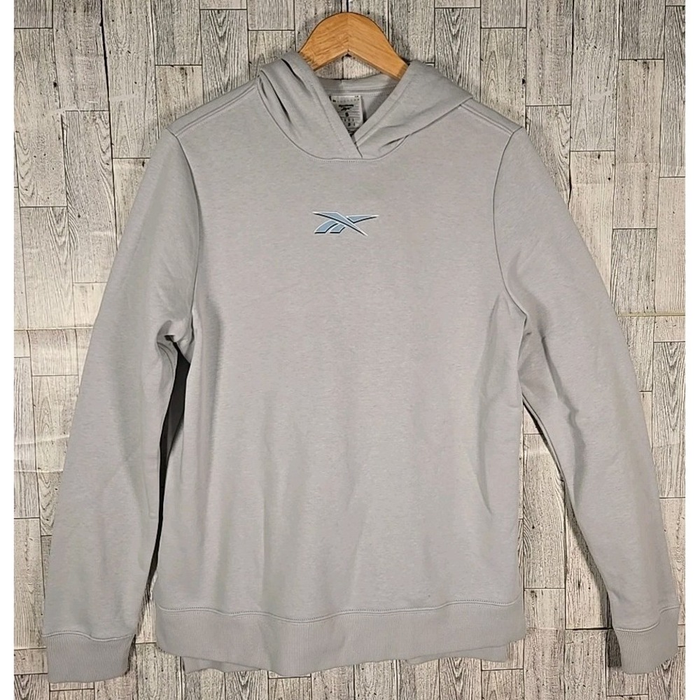 Reebok Sweatshirt Hoodie Women SMALL Light Gray Logo Doorbuster Training NEW